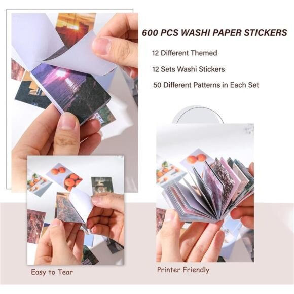 12 Sets 600 Sheets Washi Stickers for Journaling, Daily Quote Flower Nature - Picture 4 of 7